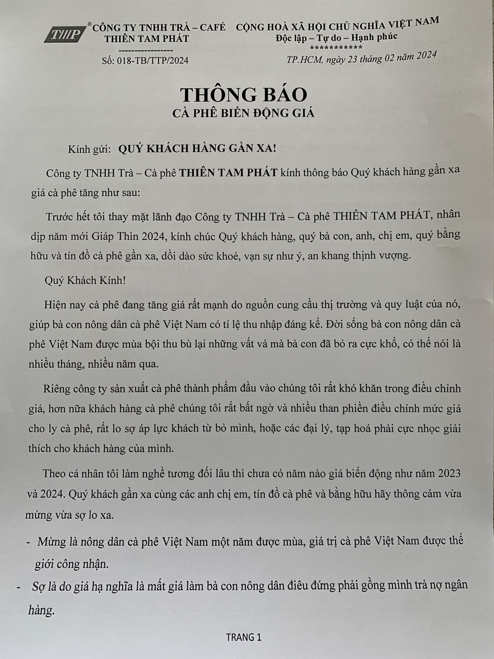 Cà Phê Thiên Tam Phát